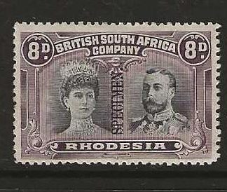 Rhodesia Double Head Eight Pence overprinted SPECIMEN mounted mint
