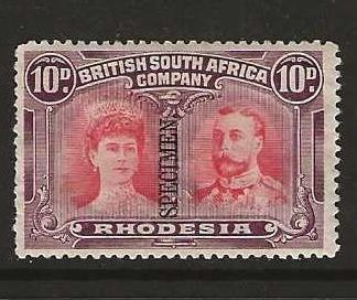 Rhodesia Double Head Ten Pence overprinted SPECIMEN mounted mint