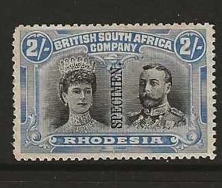 Rhodesia Double Head Two Shillings overprinted SPECIMEN mounted mint