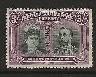 Rhodesia Double Head Three Shillings overprinted SPECIMEN mounted mint
