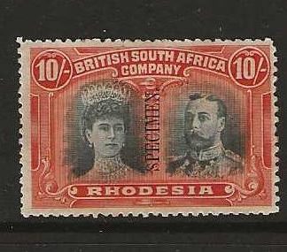 Rhodesia Double Head Ten Shillings overprinted SPECIMEN mounted mint