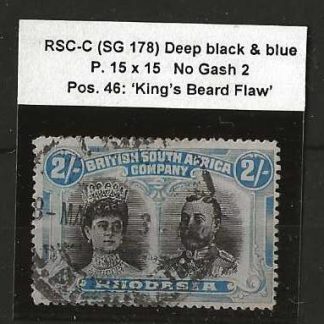 Rhodesia Double Head Two Shillings Deep Black and Blue p15 RSC C No gash 2 Pos 46 Kings Beard SG 178 used