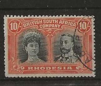 Rhodesia Double Head Ten Shillings Deep Myrtle and Orange SG 163 with ABERCORN postmark
