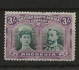 Rhodesia Double Head Three Shillings Bright Green and Magenta SG 158a mint