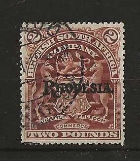Rhodesia 1909 Small Arms Two Pounds SG 113c remainder cancel