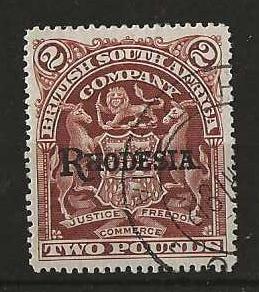 Rhodesia 1909 Small Arms Two Pounds SG 113c remainder cancel
