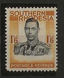 Southern Rhodesia 1937 GVI One Shilling and Six Pence with large upward shift SG 48 mint