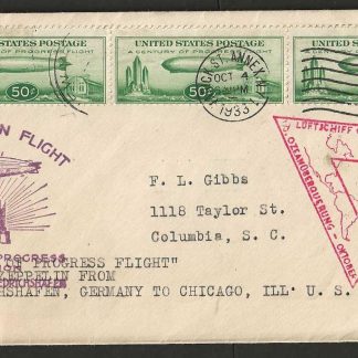 United States 1933 Graff Zeppelin cover from United States with Three Fifty Cents Zeppelin stamps