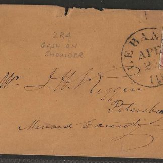 United States early cover Three Cents Imperf used with gash in shoulder variety