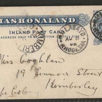 Rhodesia One Penny 1898 Inland Post Card sent to Cape Colony