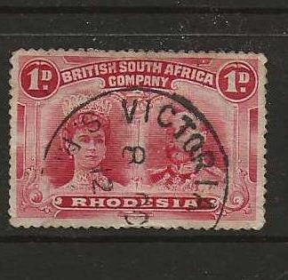 Rhodesia Double Head One Penny with a Victoria Falls Skeleton postmark
