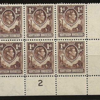 Northern Rhodesia 1948 GVI One Penny Plate 2 block SG 27a unmounted mint