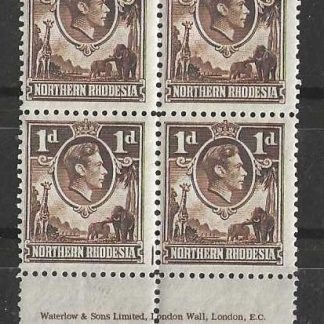 Northern Rhodesia 1938 GVI One Penny Imprint block SG 27 unmounted mint