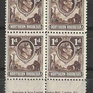 Northern Rhodesia 1938 GVI One Penny Imprint block SG 27 unmounted mint