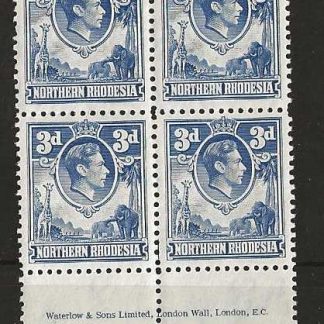 Northern Rhodesia 1938 GVI Three Pence Imprint block SG 34 unmounted mint