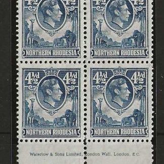 North Rhodesia 1938 GVI Four and a Halfpence Imprint block SG 37 unmounted mint
