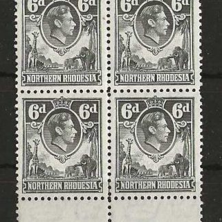 North Rhodesia 1938 GVI Six Pence Imprint block SG 38 unmounted mint