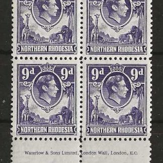 North Rhodesia 1938 GVI Nine Pence Imprint block SG 39 unmounted mint