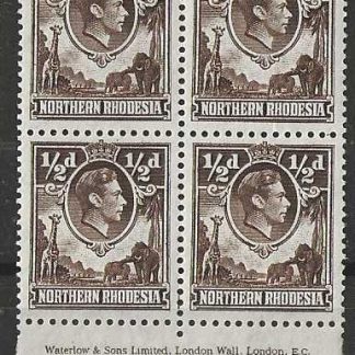 Northern Rhodesia 1938 GVI Halfpenny Imprint block SG 26 unmounted mint