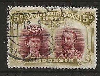 Rhodesia Double Head Five Pence perf 15 SG 175 used