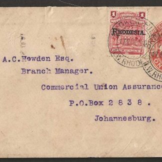 Rhodesia 1909 uprated Postal Stationary envelope used at Broken Hill