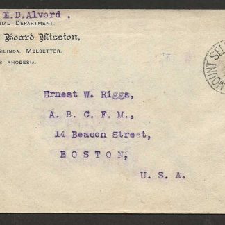 Rhodesia 1922 cover from American Board Mission to United States with Mount Selinda postmark