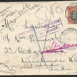 Southern Rhodesia 1937 cover to London re-directed several times