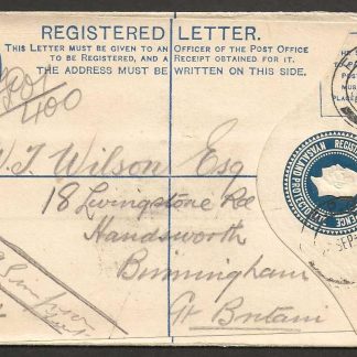 Nyasaland 1917 Four Pence Registered Envelope with F.P.O. 1 postmark censored and counter signed
