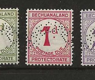 Bechuanaland 1832 Postage Due set perfed SPECEIMEN D4s/D6s mounted mint