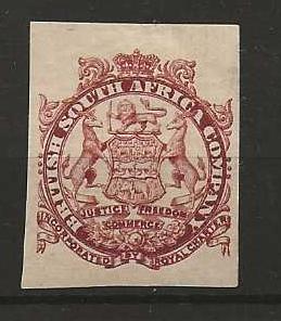 Rhodesia 1896 Large Arms Two Pence Die I Vignette proof in red-brown, imperforate on gummed paper mounted mint