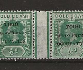 Togo 1915 GV Anglo/French Occupation Halfpenny pair with normal thin G in Togo flaw SG H34b unmounted mint