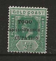 Togo 1915 GV Anglo/French Occupation Halfpenny with cupation for Occupation flaw SG H34e mounted mint