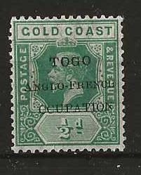 Togo 1915 GV Anglo/French Occupation Halfpenny with ccupation for Occupation flaw SG H34f mounted mint