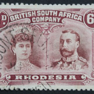 Rhodesia Double Head Six Pence with MOUNT SELINDA Month No day (SC) postmark