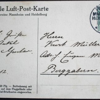 Germany 1912 First Official flight postcard Mannheim to Heidelberg